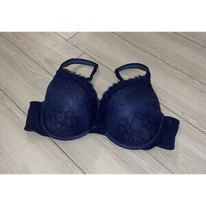 Cacique Smooth Boost Plunge Bra Padded Underwire Floral Lace Womens 44C Blue